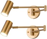 🔌 brass swing arm plug in wall sconce set of 2: 4500k neutral white swivel arm led wall lighting for bedroom and living room логотип