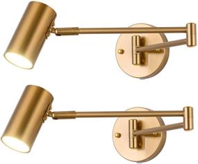 img 4 attached to 🔌 Brass Swing Arm Plug in Wall Sconce Set of 2: 4500K Neutral White Swivel Arm LED Wall Lighting for Bedroom and Living Room