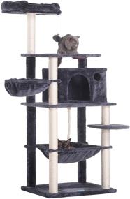 img 4 attached to 🐱 Extra Large Cat Tree with Integrated Feeding Bowl, Sisal Pole Condos, Hammock, Cave, Padded Platform | Climbing Tree for Cats with Anti-Toppling Devices