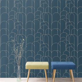 img 4 attached to Modern Blue Geometric Peel and Stick Wallpaper - 17.71 in X 118 in - Self-Adhesive Removable, Matte Finish, Easy to Line Up - Ideal for Home Decoration and Furniture Renovation