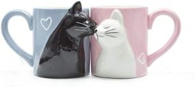 img 4 attached to 🐱 Cat Kiss Coffee Couple Mug Set - Unique Funny Ceramic Cup, Perfect Gift for Bride, Groom, Anniversary, Birthday, Wedding, Engagement, Valentines Day, Girlfriend, Wife