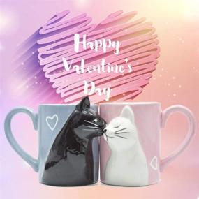 img 1 attached to 🐱 Cat Kiss Coffee Couple Mug Set - Unique Funny Ceramic Cup, Perfect Gift for Bride, Groom, Anniversary, Birthday, Wedding, Engagement, Valentines Day, Girlfriend, Wife