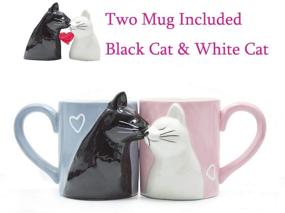 img 2 attached to 🐱 Cat Kiss Coffee Couple Mug Set - Unique Funny Ceramic Cup, Perfect Gift for Bride, Groom, Anniversary, Birthday, Wedding, Engagement, Valentines Day, Girlfriend, Wife