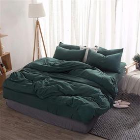 img 4 attached to Emerald Queen Simple Solid Color Bedding Set: 🛏️ 4-Piece Washed Microfiber Duvet Cover - Soft & Stylish