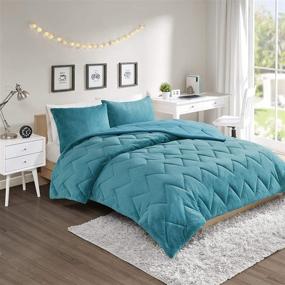 img 4 attached to Teal Full/Queen Size Intelligent Design Kai Solid Chevron Quilted Reversible Ultra Soft Microfiber Comforter Set Bedding with Cozy Plush Zipper Closure