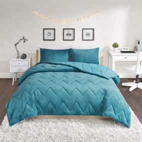 img 3 attached to Teal Full/Queen Size Intelligent Design Kai Solid Chevron Quilted Reversible Ultra Soft Microfiber Comforter Set Bedding with Cozy Plush Zipper Closure