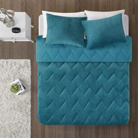 img 1 attached to Teal Full/Queen Size Intelligent Design Kai Solid Chevron Quilted Reversible Ultra Soft Microfiber Comforter Set Bedding with Cozy Plush Zipper Closure