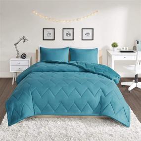 img 2 attached to Teal Full/Queen Size Intelligent Design Kai Solid Chevron Quilted Reversible Ultra Soft Microfiber Comforter Set Bedding with Cozy Plush Zipper Closure