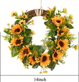 img 1 attached to 🌻 Sunflower Wreath with Yellow Florals and Green Foliage for Indoor or Outdoor Home Decoration, 13.8" - Enhanced SEO