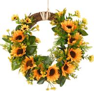 🌻 sunflower wreath with yellow florals and green foliage for indoor or outdoor home decoration, 13.8" - enhanced seo логотип