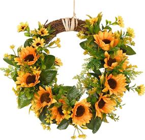 img 4 attached to 🌻 Sunflower Wreath with Yellow Florals and Green Foliage for Indoor or Outdoor Home Decoration, 13.8" - Enhanced SEO