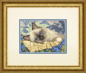 img 1 attached to 🐱 Dimensions Gold Collection Counted Cross Stitch Kit: Charming Cat, Ivory Aida, 18 Count, 7'' x 5'' - Perfect for Cat Lovers!