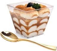 🍨 supernal 100pcs square plastic dessert cups (4oz) with 100pcs mini gold plastic spoons: perfect for cakes, ice cream, and appetizers! logo