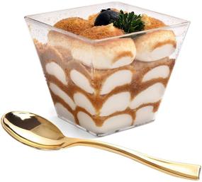 img 4 attached to 🍨 Supernal 100pcs Square Plastic Dessert Cups (4oz) with 100pcs Mini Gold Plastic Spoons: Perfect for Cakes, Ice Cream, and Appetizers!