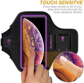 img 2 attached to 🏃 RUNBACH Purple Sweatproof Armband for iPhone 11 Pro Max, 12 Pro Max, 13 Pro Max, XS Max - Running Exercise Bag with Card Slot