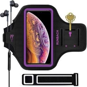 img 4 attached to 🏃 RUNBACH Purple Sweatproof Armband for iPhone 11 Pro Max, 12 Pro Max, 13 Pro Max, XS Max - Running Exercise Bag with Card Slot