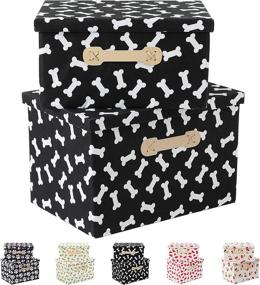 img 4 attached to Enzk&Unity Cute Decorative Storage Baskets: Set of 2 Bone-themed Foldable and Stackable Cotton Organizers for Toys, Pets, Kids, Nursery, Playroom, Shelf, Clothes, Living Room, Bedroom - with Lids!