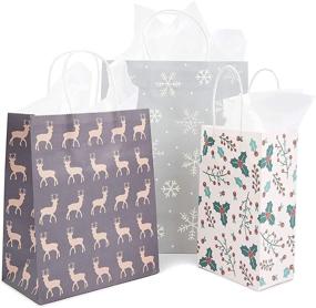 img 4 attached to Премиум упаковочные пакеты для подарков с бумагой для упаковки, различные рождественские дизайны - 24 шт., в 3 размерах!