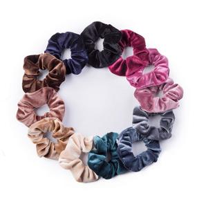 img 4 attached to 🎀 12-Pack Assorted Velvet Hair Scrunchies: Elastic Hair Bands for Women and Girls - 12 Colors Hair Accessories Bundle