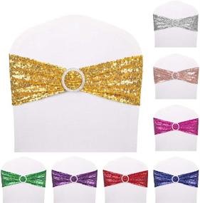 img 1 attached to Add Glamour to Your Wedding with Desirable Life Pack of 50 Gold Sequin Chair Sashes - Elegant Decorative Bows for Romantic Home Chair Cover Sash Decorations