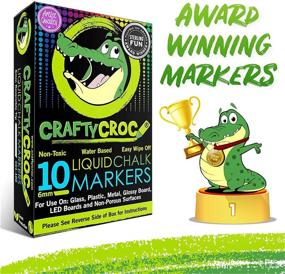 img 1 attached to 🎨 Ручки с жидкой мелкой Crafty Croc, набор из 10 неоновых цветов для яркого искусства на непористых досках для мела, бистро-досках, стекле и окнах