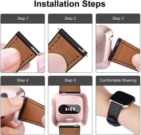 img 2 attached to 🎁 Набор из 2 кожаных ремешков для Fitbit Versa 2 & Versa & Versa Lite - Классические заменяемые кожаные браслеты для женщин и мужчин - OwnZone