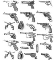 🔫 antique silver gun weapon charm set - jialeey 22pcs mixed pistol revolver grenade charms for diy necklace, bracelet, and jewelry making accessory logo