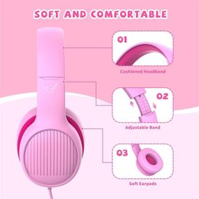img 1 attached to 🎧 vinamass E66V Kids Headphones: Over-Ear Wired Headsets with 85dB Volume Limit, Toddler Headphones for Boys and Girls in Pink - Perfect for School Travel with Retractable Headband, Foldable Design, and Audio Sharing Feature