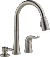 💧 brushed nickel delta faucet kate - pull down sprayer kitchen sink faucet with soap dispenser - stainless steel 16970-sssd-dst logo