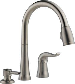 img 4 attached to 💧 Brushed Nickel Delta Faucet Kate - Pull Down Sprayer Kitchen Sink Faucet with Soap Dispenser - Stainless Steel 16970-SSSD-DST