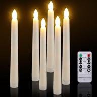 🕯️ set of 6 battery operated led taper candles with remote timer - ymenow flickering flameless ivory candlesticks for home table christmas party decoration, warm white логотип