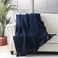 🛋️ navy blue chunky knit throw blanket: soft, cozy bed throw with tassels – boho style textured knitted home decor for couch, sofa, & bed logo