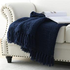 img 3 attached to 🛋️ Navy Blue Chunky Knit Throw Blanket: Soft, Cozy Bed Throw with Tassels – Boho Style Textured Knitted Home Decor for Couch, Sofa, & Bed