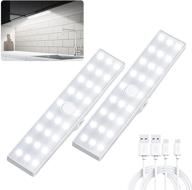 🔦 adamstar under cabinet lighting 2-pack with motion sensor - 26 led, usb/battery operated, rechargeable magnetic closet light - dimmable 200lm wireless lights for kitchen, closet, stairs логотип