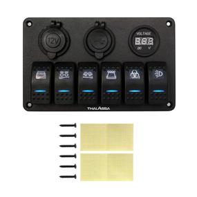 img 1 attached to 🚤 6 Gang Boat Rocker Switch Panel with Red Digital Voltmeter, Dual 5V 3.1A USB Charger, DC 12V Slot and Blue LED Lighting - Quick Install for Car Marine Vehicles
