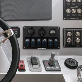 img 3 attached to 🚤 6 Gang Boat Rocker Switch Panel with Red Digital Voltmeter, Dual 5V 3.1A USB Charger, DC 12V Slot and Blue LED Lighting - Quick Install for Car Marine Vehicles
