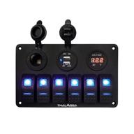 🚤 6 gang boat rocker switch panel with red digital voltmeter, dual 5v 3.1a usb charger, dc 12v slot and blue led lighting - quick install for car marine vehicles логотип