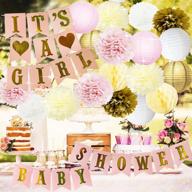 👑 princess baby shower decorations: pink and gold it's a girl banner, tissue pom poms, paper lanterns, honeycomb balls - perfect nursery decor for memorable pink/white/gold/cream baby shower party logo
