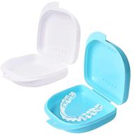 🦷 y-kelin orthodontic retainer box set - denture storage containers with vent holes (light blue+white) logo