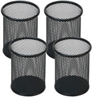 🖋️ black mesh pencil holder set - snow cooler pen organizer for office desk, metal pen holder, 4 pack логотип