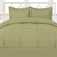 🌿 luxurious down alternative soft solid color comforter box stitch brushed microfiber bedding in sage - full size logo