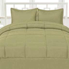 img 1 attached to 🌿 Luxurious Down Alternative Soft Solid Color Comforter Box Stitch Brushed Microfiber Bedding in Sage - Full Size