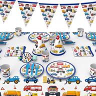 🚧 construction truck themed party set: mxm cars and trucks disposable tableware for boys and kids logo