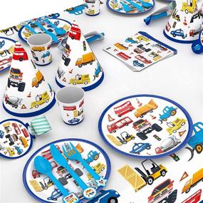 img 1 attached to 🚧 Construction Truck Themed Party Set: MxM Cars and Trucks Disposable Tableware for Boys and Kids