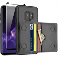 📱 lakibeibi samsung galaxy s9 wallet case with card holders - slim leather flip folio, dual layer lightweight magnetic lock, screen protector - black logo