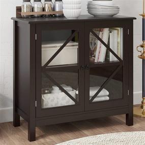 img 4 attached to Espresso Sideboard Cabinet Display Buffet Storage Cabinet with Double Framed Glass Doors - Ideal Entry Cabinet for Home Kitchen Dining Room, Cupboard Console Table