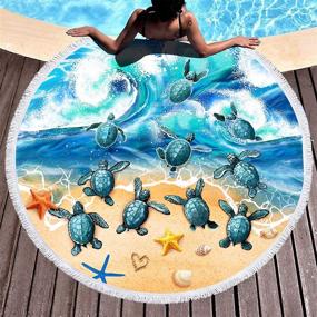 img 4 attached to 🐢 Premium Bonsai Tree Turtle Beach Blanket: Round Sea Turtle Towel Blanket with Fringe Tassels - Ideal for Beach, Yoga, Meditation, and More - 59 Inches Diameter