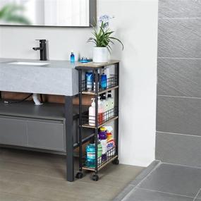 img 1 attached to 📦 LUMAMU Slim Storage Cart for Small Spaces, 4-Tier Mobile Rolling Cart with Wheels, Slide-Out Storage Utility Shelves Cart with Wooden Frame for Compact Kitchen Areas