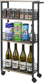 img 4 attached to 📦 LUMAMU Slim Storage Cart for Small Spaces, 4-Tier Mobile Rolling Cart with Wheels, Slide-Out Storage Utility Shelves Cart with Wooden Frame for Compact Kitchen Areas