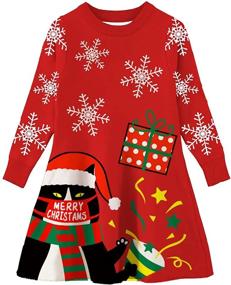 img 4 attached to Idgreatim Girls' Christmas Sweater Crewneck Dresses: Festive Clothing for Girls